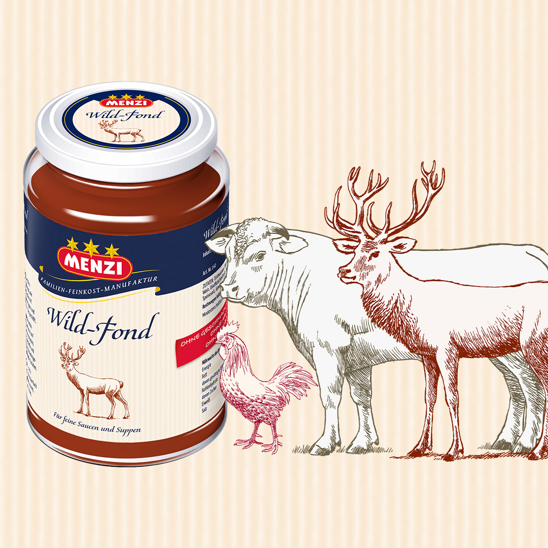 Menzi Feinkost: Illustration und Etiketten für Saucen und Suppenfonds